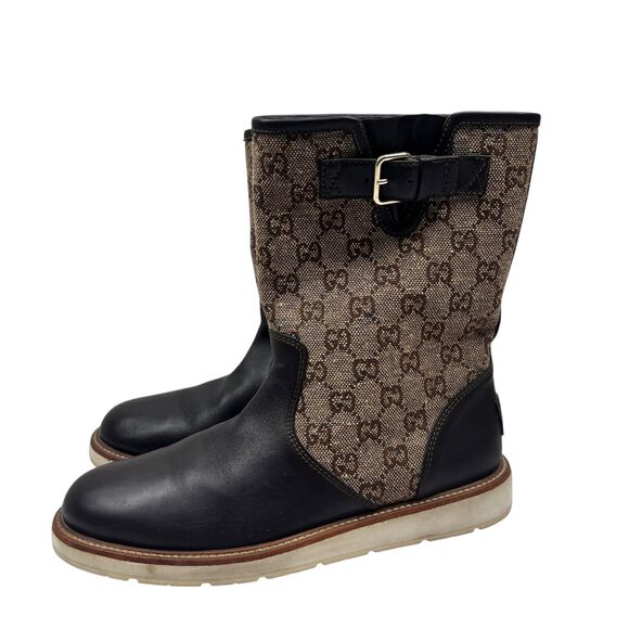 Gucci Brown Leather Signature GG Canvas Quercy Mid Calf Boots Size EUR 39.5 - Picture 4 of 14